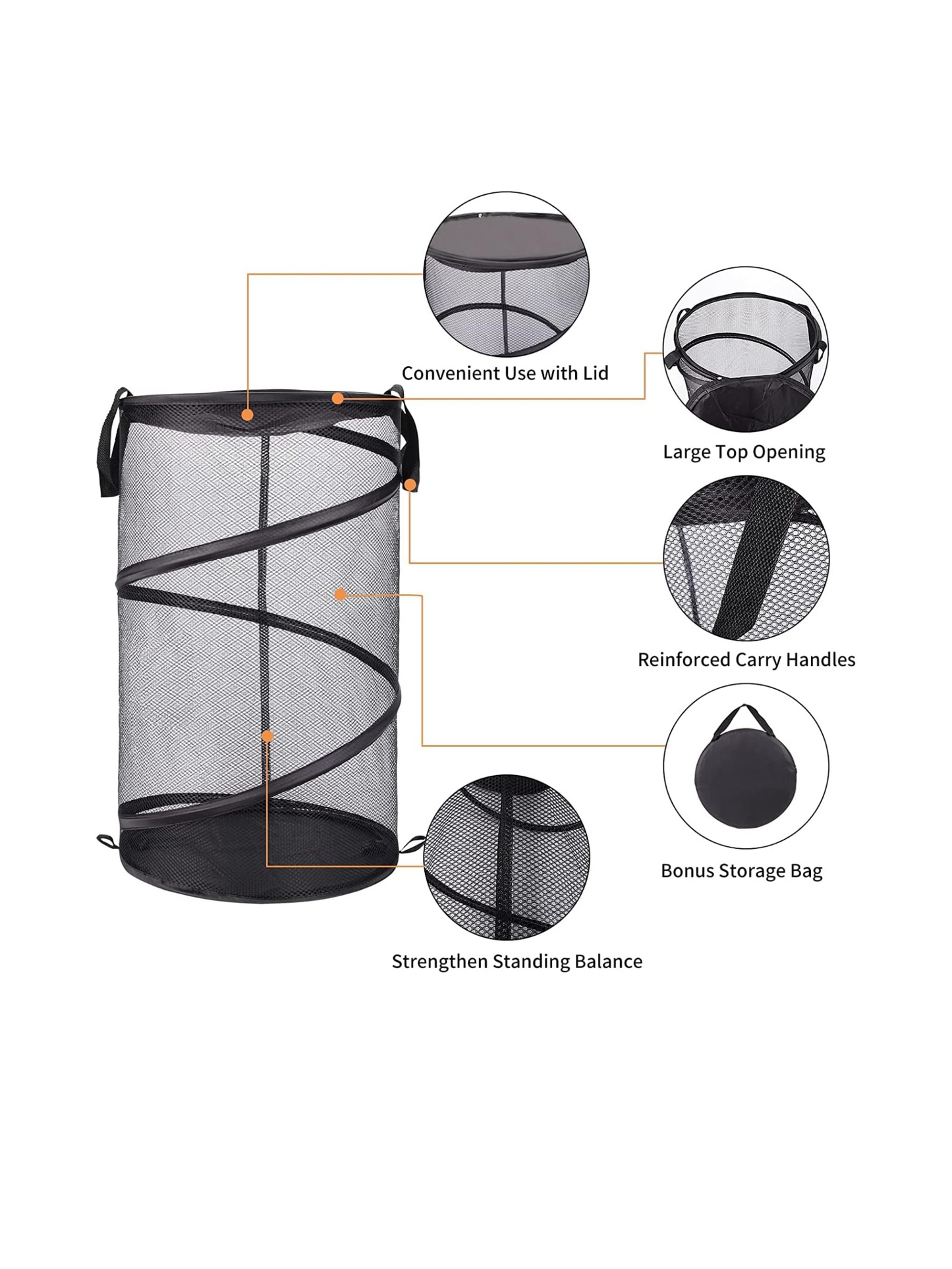 Collapsible Mesh Laundry Hamper With Lid