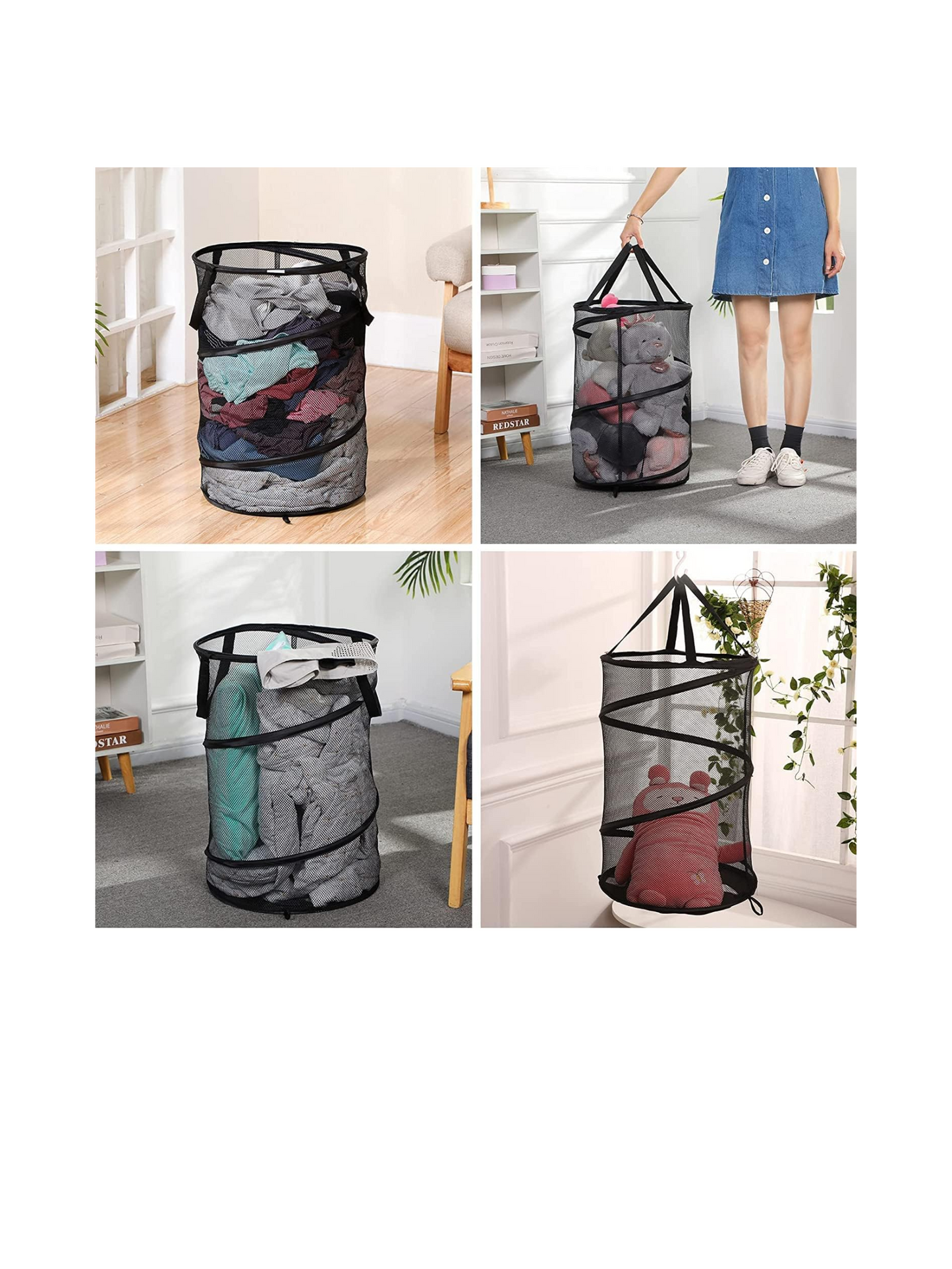 Collapsible Mesh Laundry Hamper With Lid