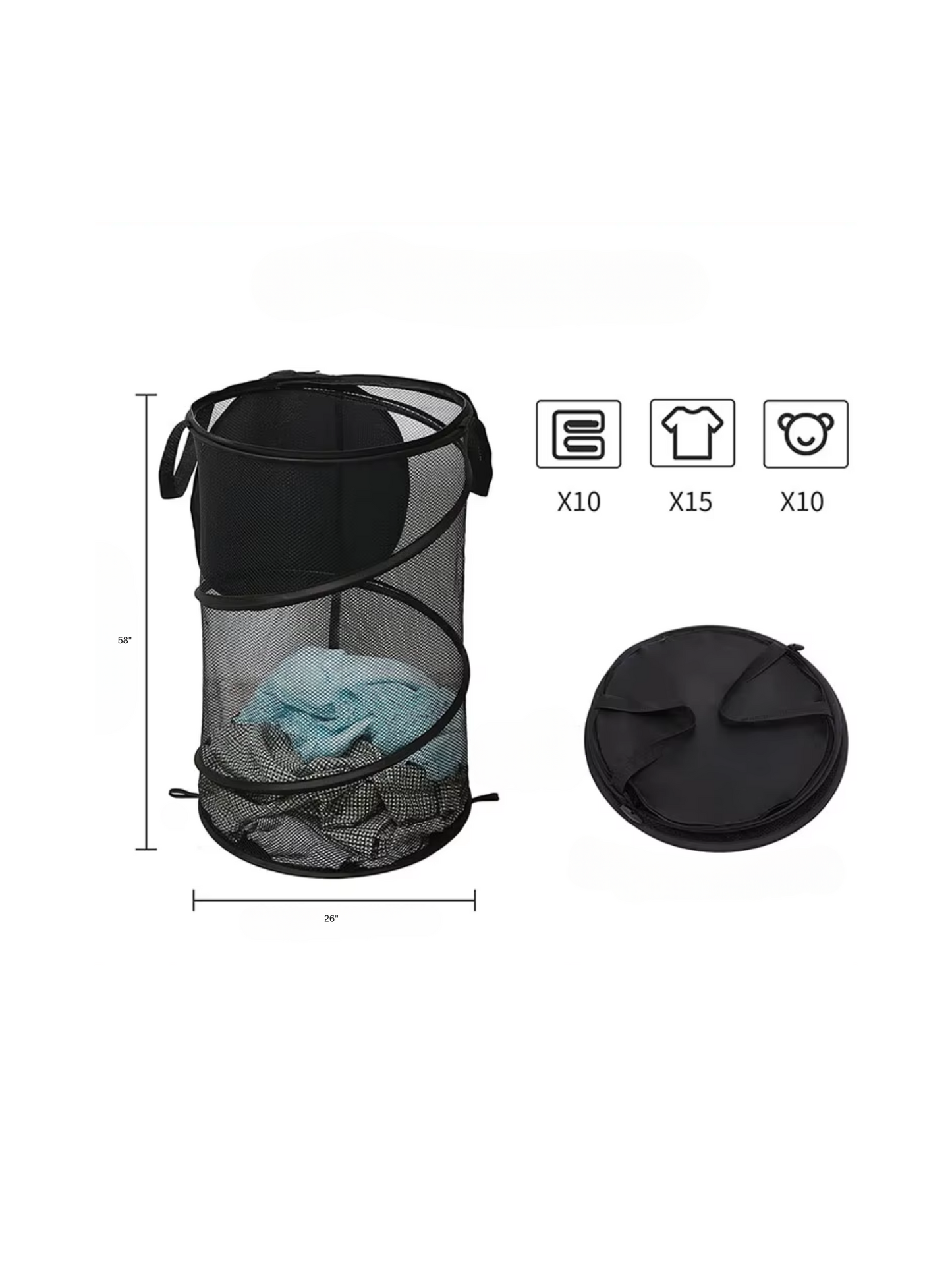 Collapsible Mesh Laundry Hamper With Lid