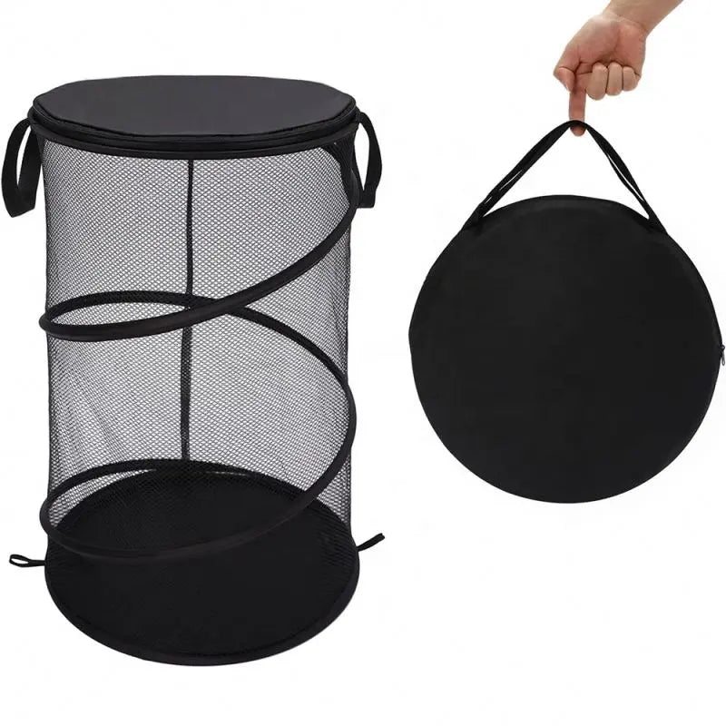 Collapsible Mesh Laundry Hamper With Lid