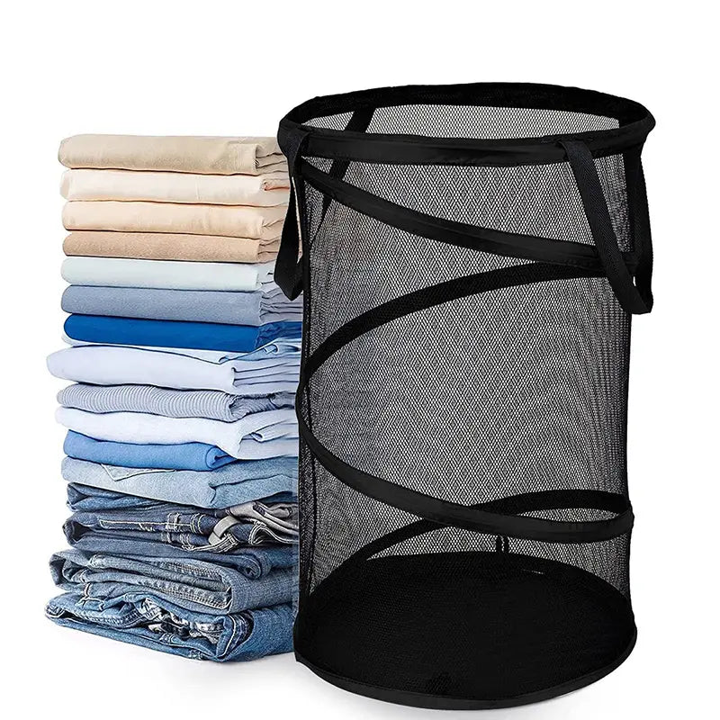 Collapsible Mesh Laundry Hamper With Lid